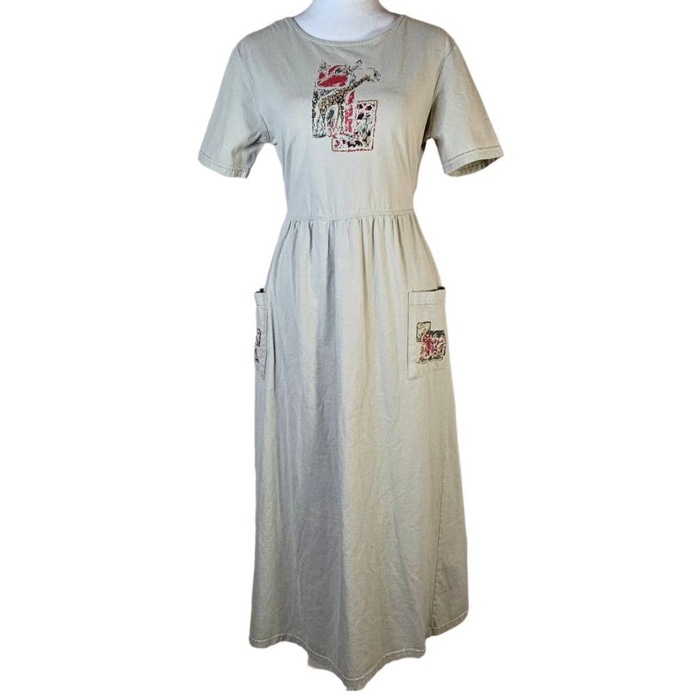 Bobbie Brooks Vintage Midi Dress Womens Small Safari Graphic Cottagecore ArtHoe